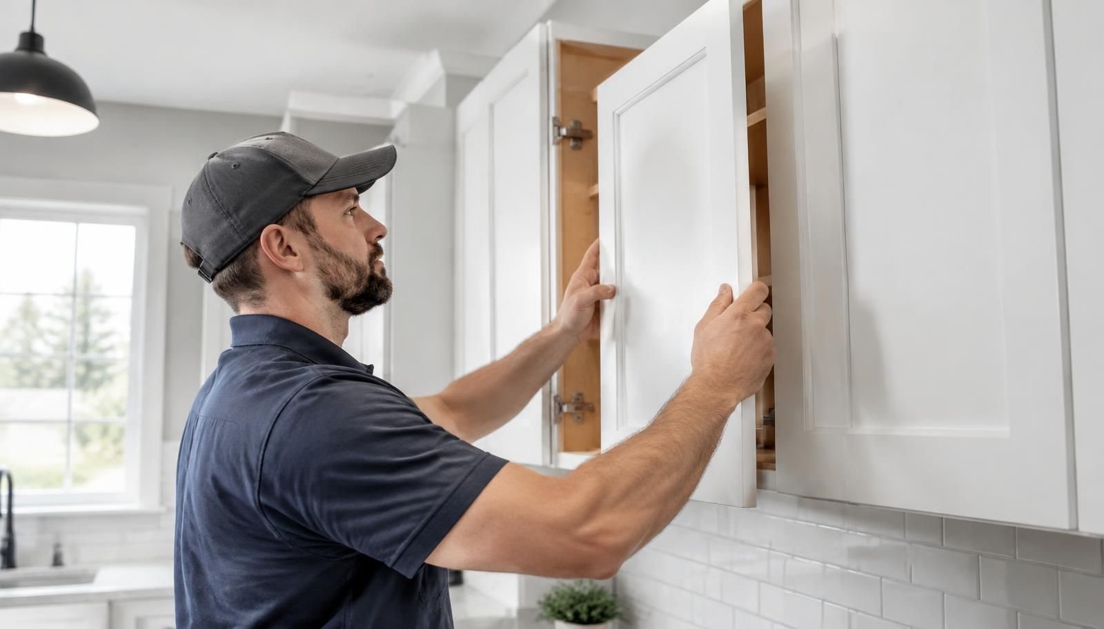 Cabinet Installation & Refacing professional at work on a residential job