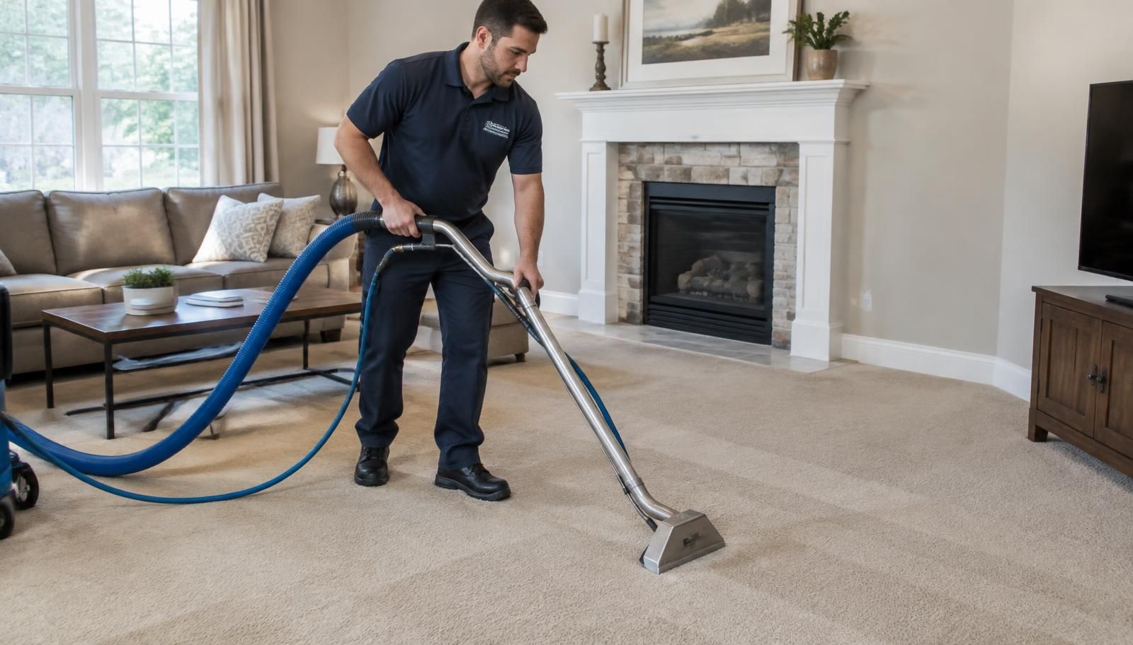 Carpet Cleaning professional at work on a residential job